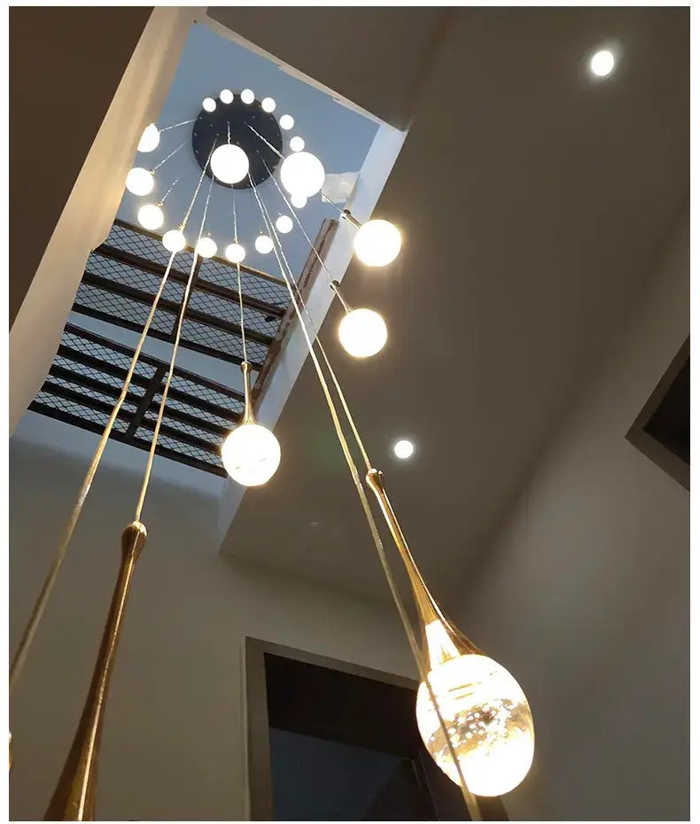 Modern gold led crystal chandelier dining room cascading pendant