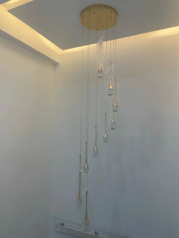 Modern gold led crystal chandelier dining room cascading pendant