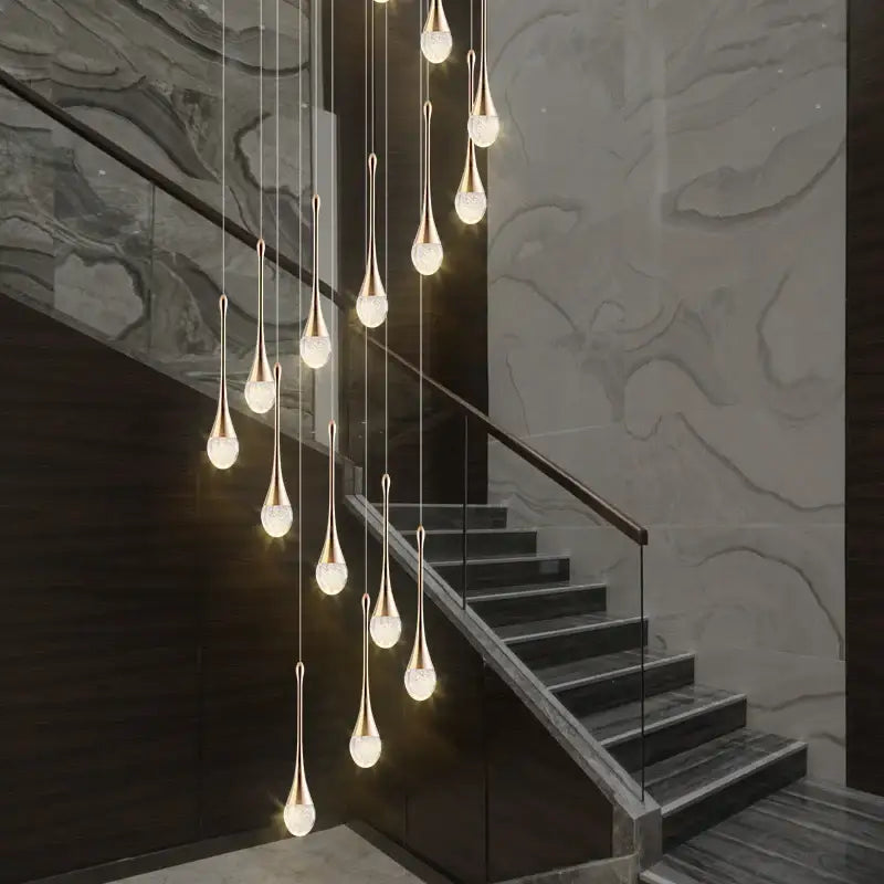 Modern gold led crystal chandelier dining room cascading pendant