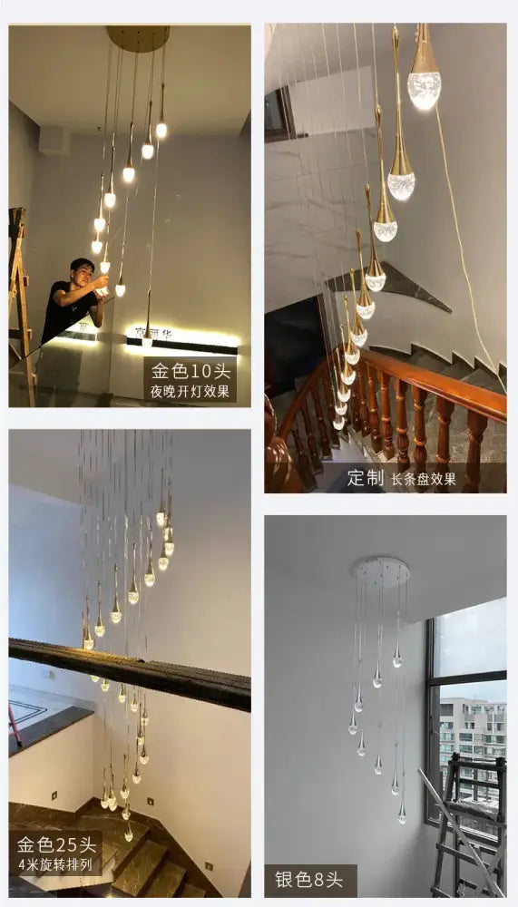 Modern gold led crystal chandelier dining room cascading pendant