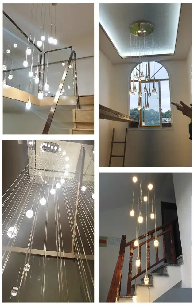 Modern gold led crystal chandelier dining room cascading pendant