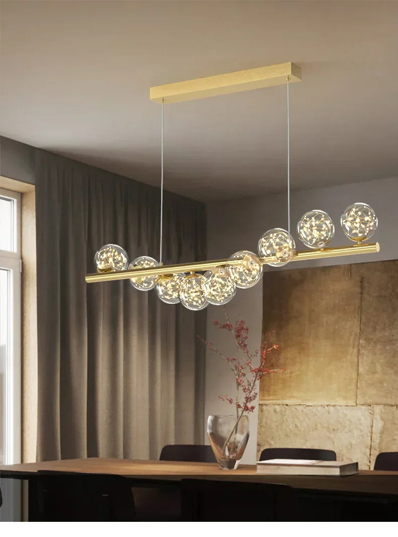 Modern gold linear led glass chandelier dining room pendant light