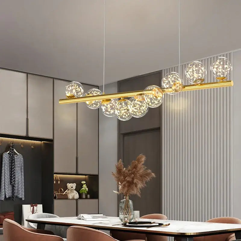 Modern gold linear led glass chandelier dining room pendant light