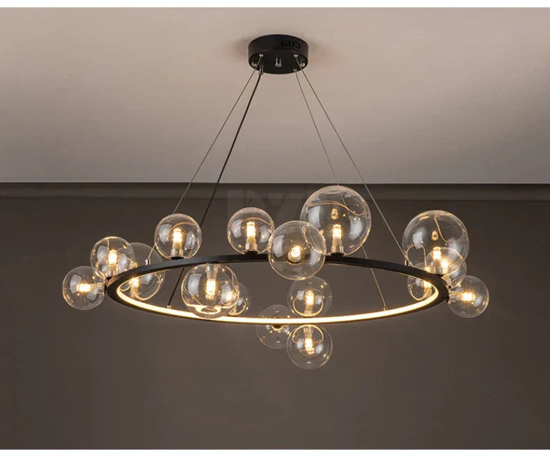 Modern black clear glass bubble led chandelier dining room light