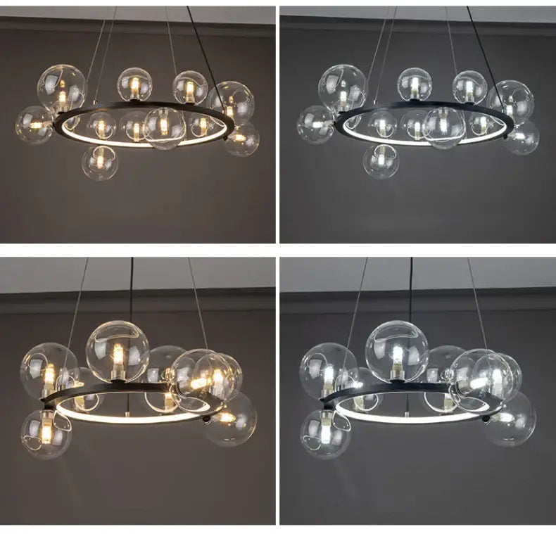 Modern black clear glass bubble led chandelier dining room light