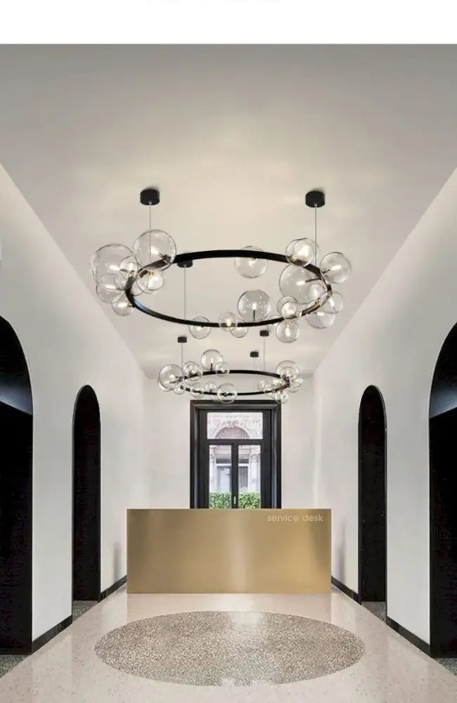 Modern black clear glass bubble led chandelier dining room light