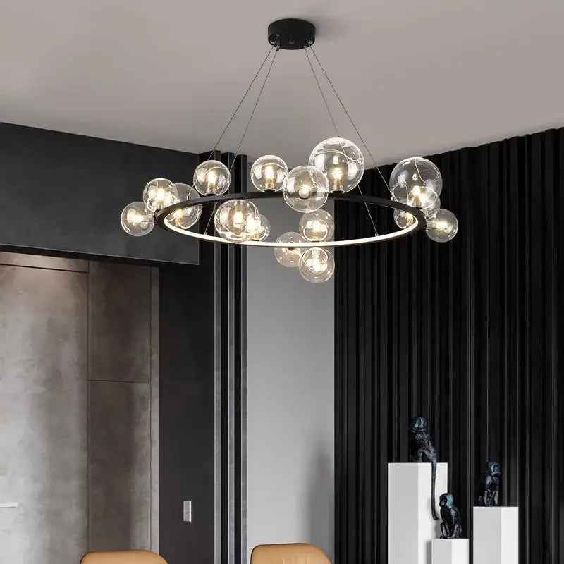 Modern black clear glass bubble led chandelier dining room light