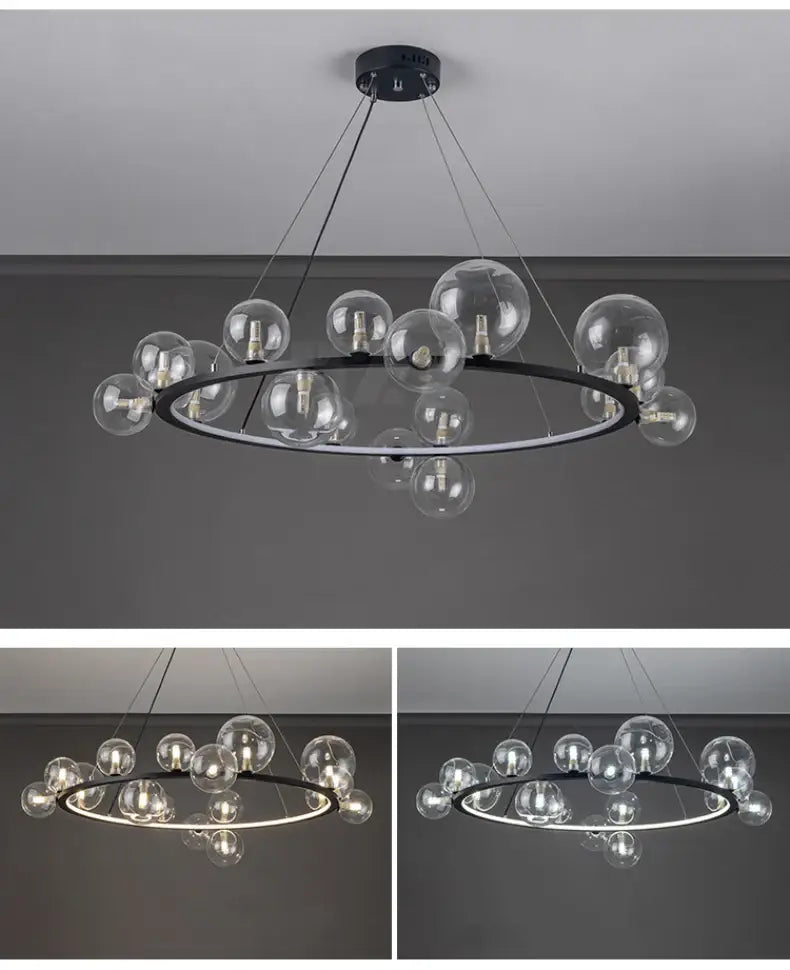 Modern black clear glass bubble led chandelier dining room light