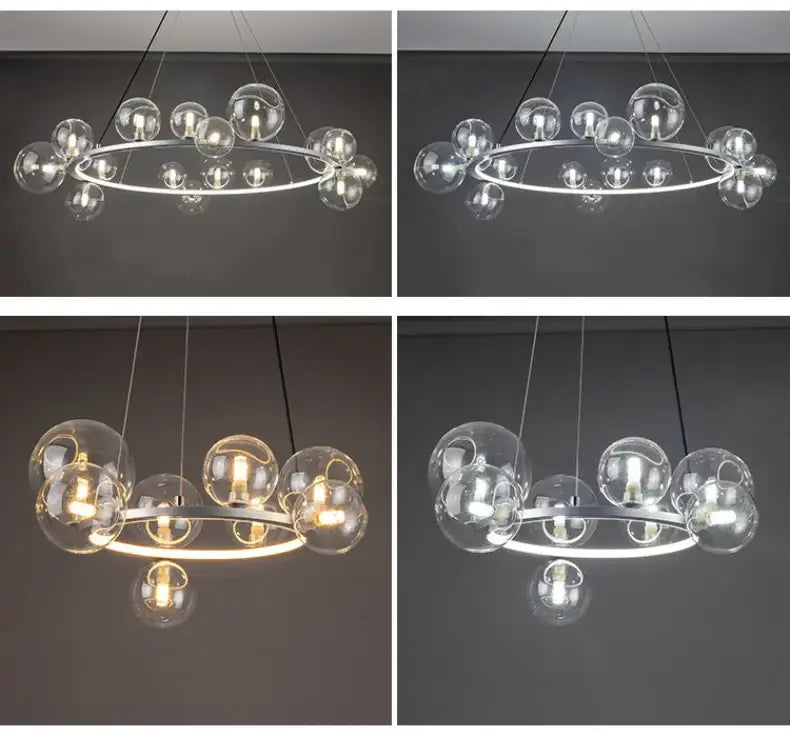 Modern black clear glass bubble led chandelier dining room light