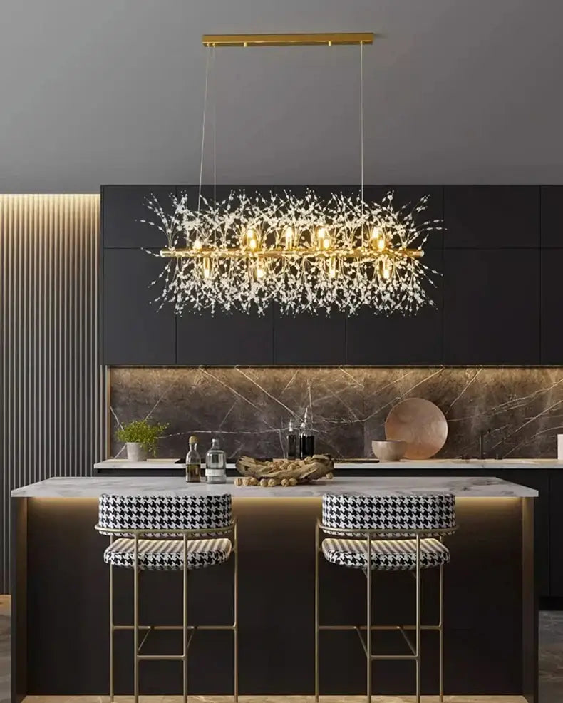 Modern gold branch led pendant – living room crystal chandelier