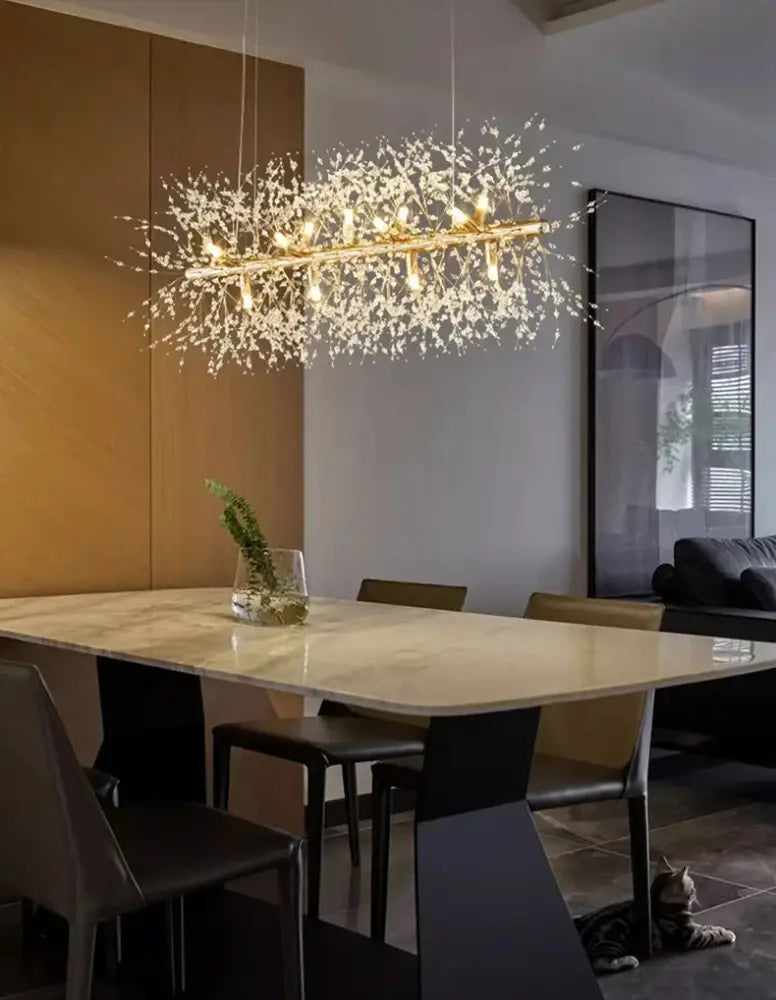 Modern gold branch led pendant – living room crystal chandelier