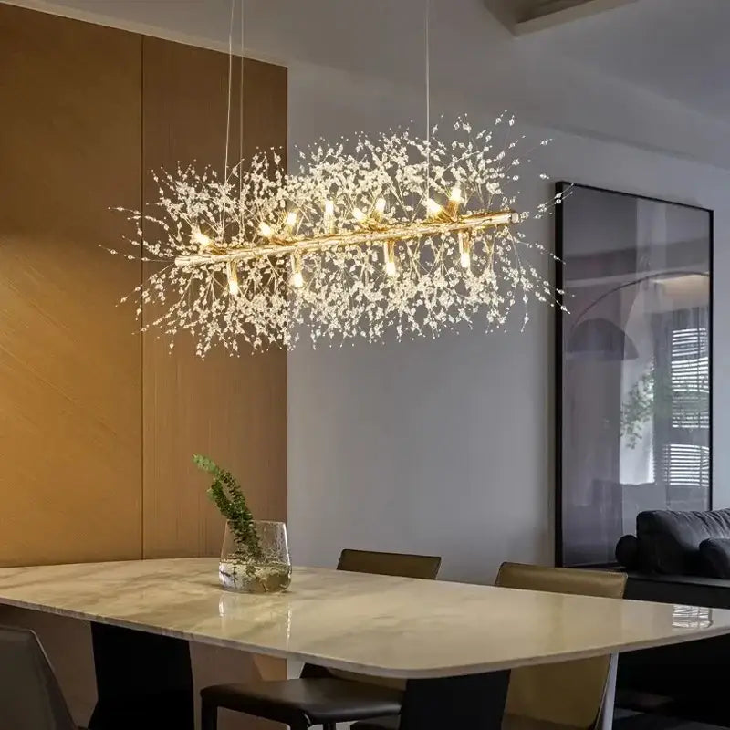 Modern gold branch led pendant – living room crystal chandelier