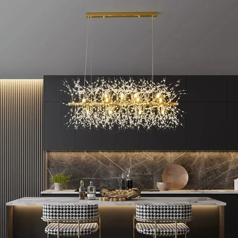 Modern gold branch led pendant – living room crystal chandelier