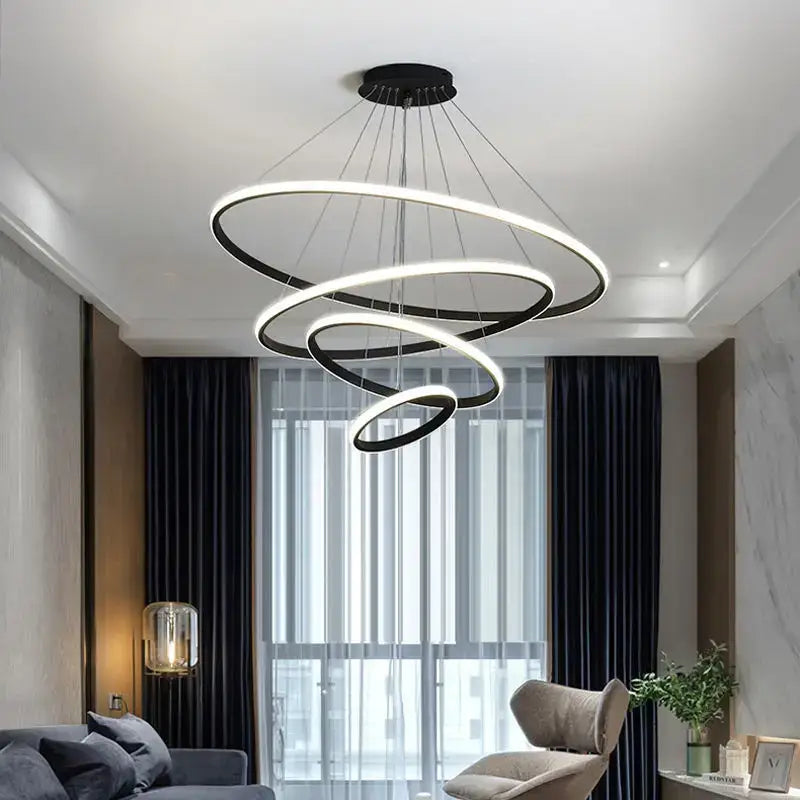 Modern black spiral led pendant lamp warm white dining room