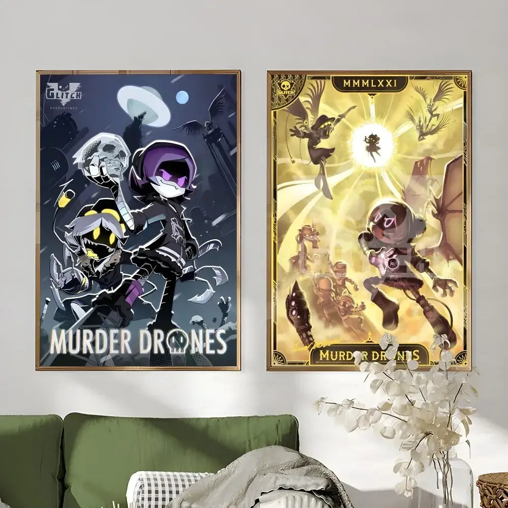 Modern murder drones gold & purple wall art bedroom framed posters