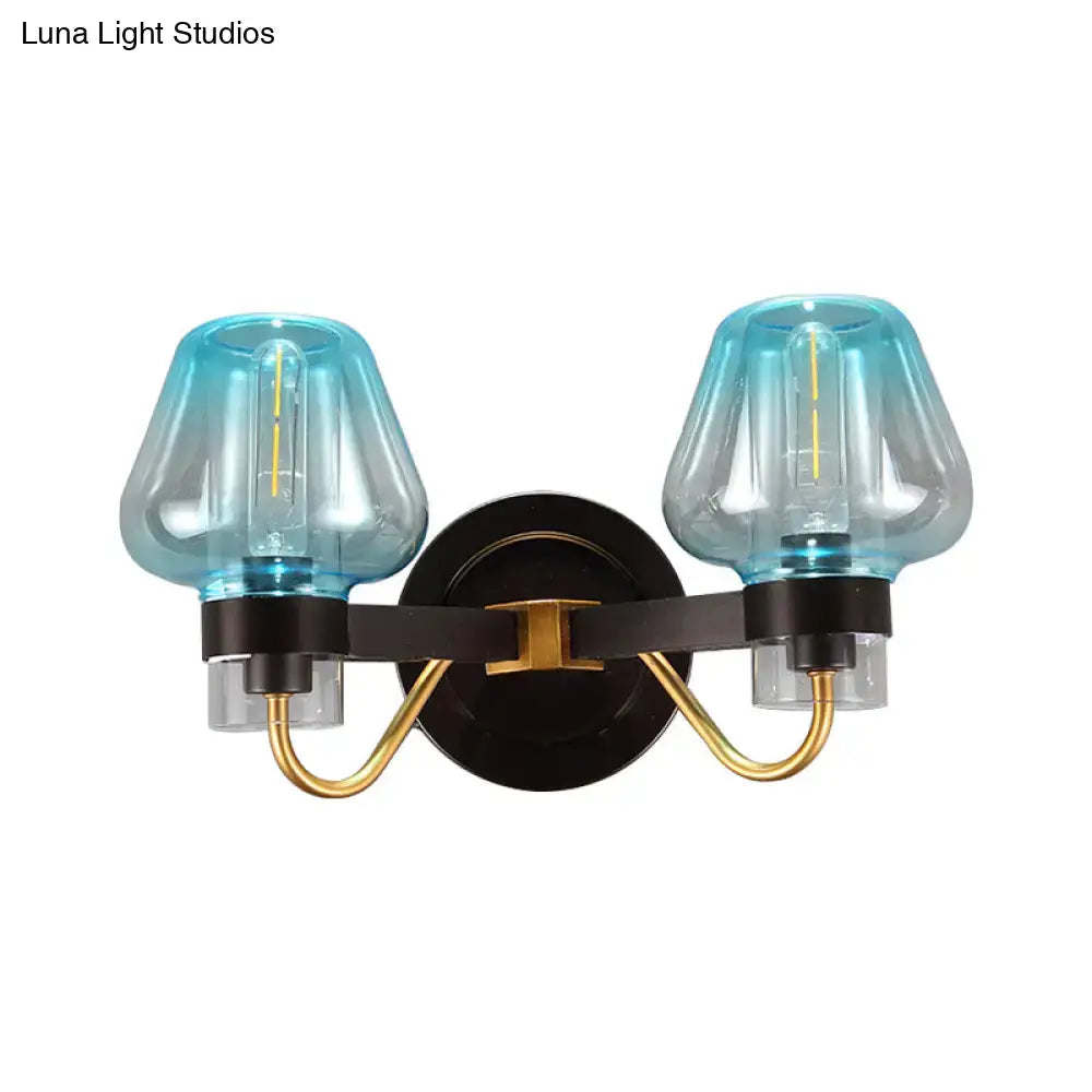 Decorbites modern mushroom blue glass direct wired bedroom sconce
