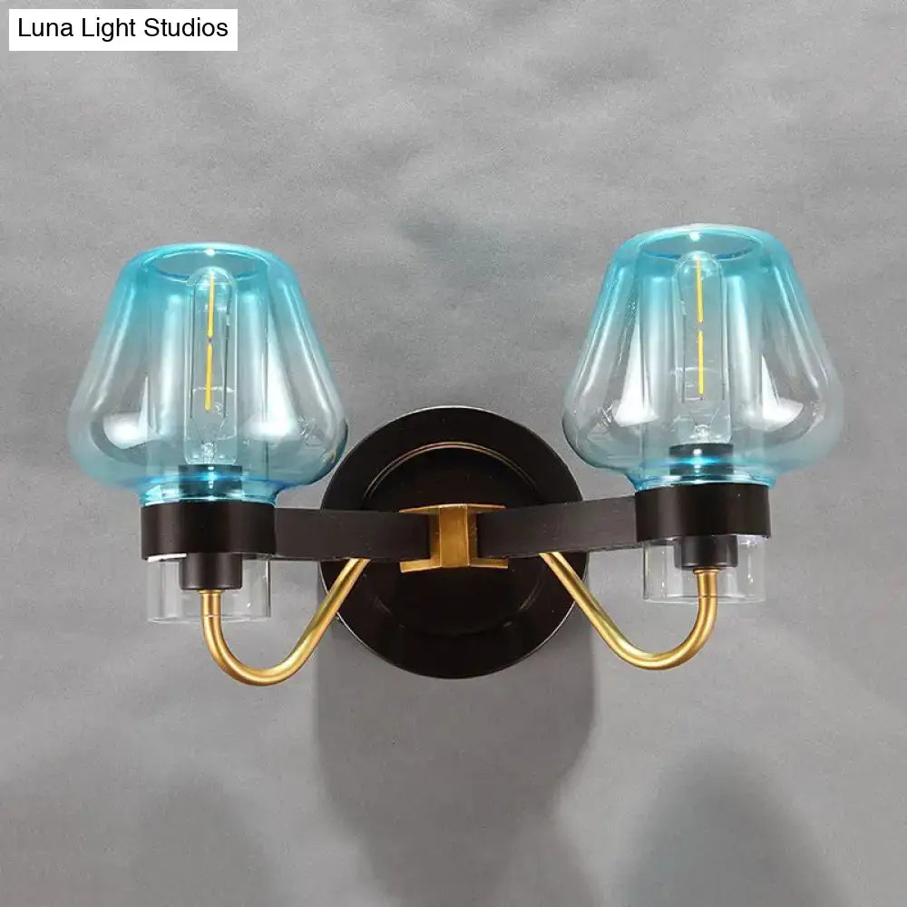 Decorbites modern mushroom blue glass direct wired bedroom sconce