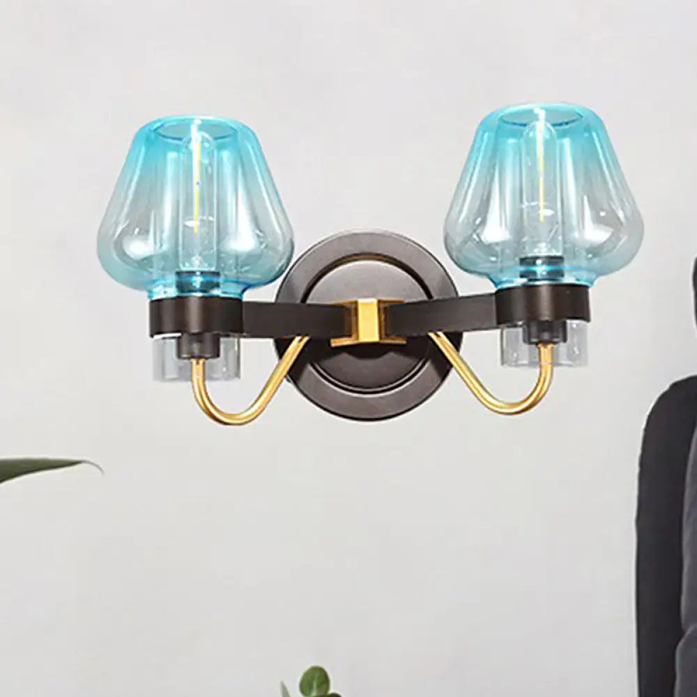 Decorbites modern mushroom blue glass direct wired bedroom sconce