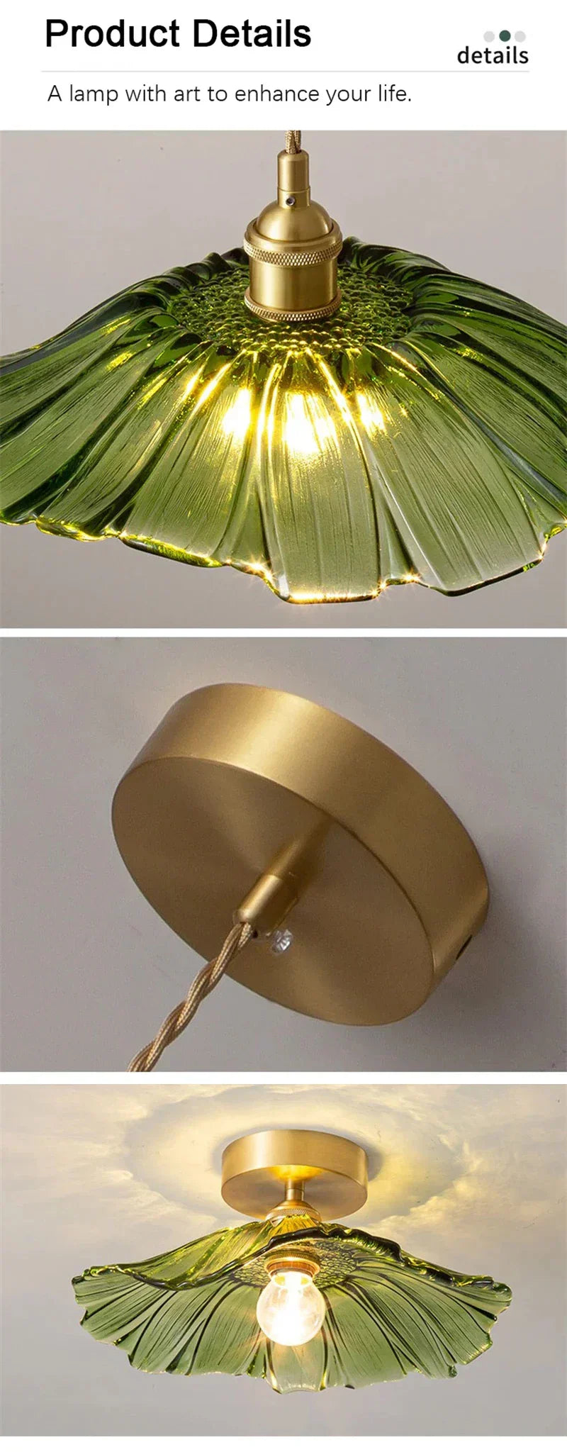 Modern green leaf glass e27 ceiling lights for bedroom interiors