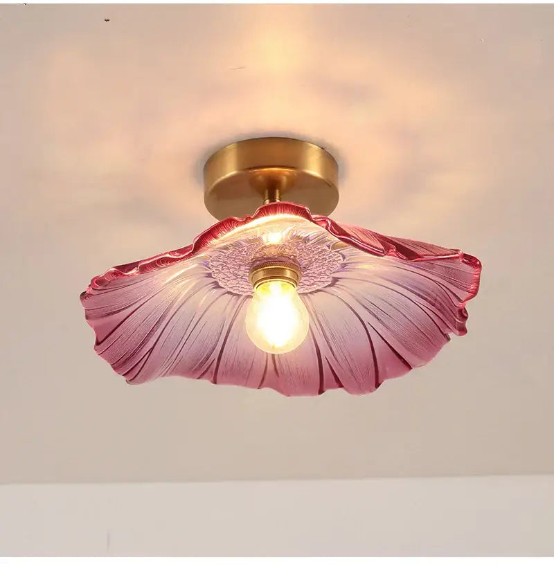 Modern green leaf glass e27 ceiling lights for bedroom interiors