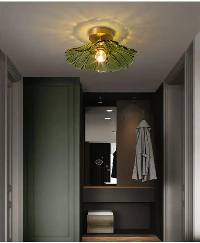 Modern green leaf glass e27 ceiling lights for bedroom interiors