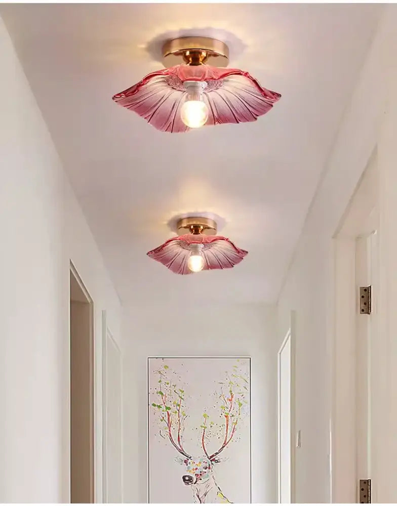 Modern green leaf glass e27 ceiling lights for bedroom interiors