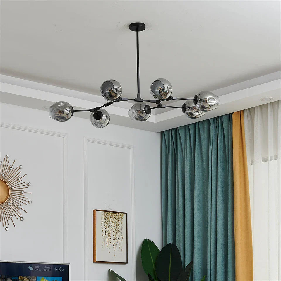 Modern gray nordic glass ball led chandelier dining room