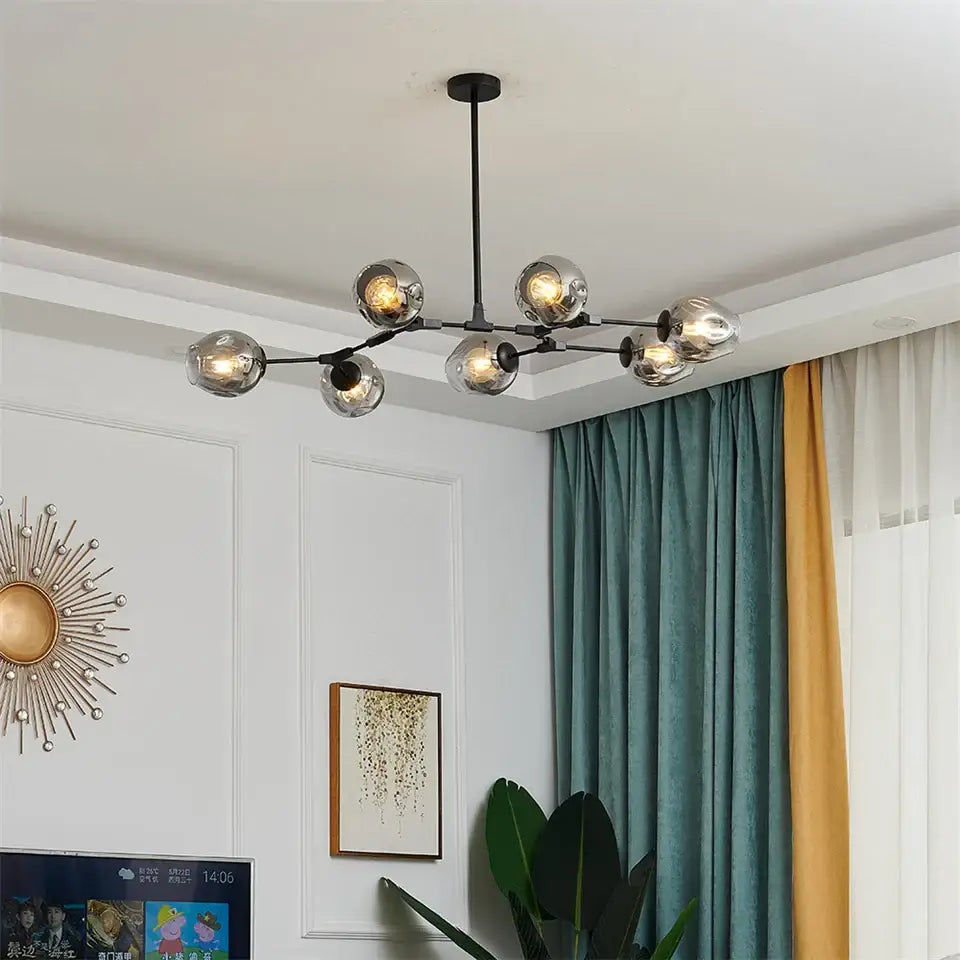 Modern gray nordic glass ball led chandelier dining room