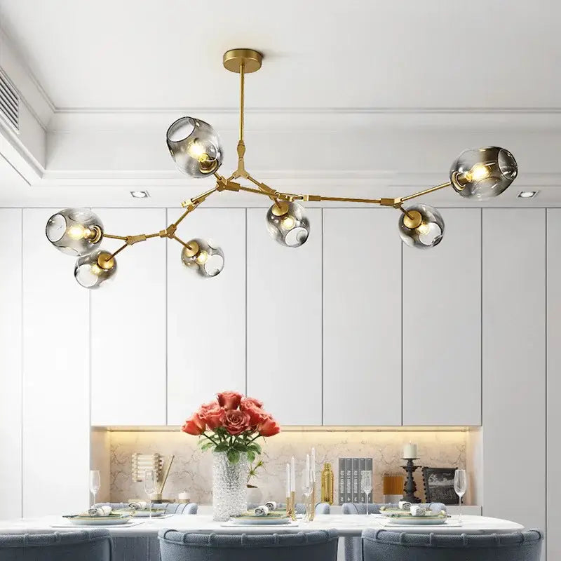 Modern gray nordic glass ball led chandelier dining room