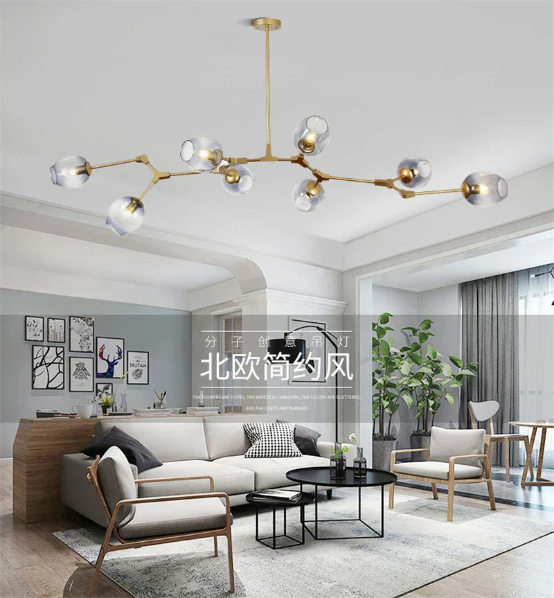 Modern nordic glass chandeliers in gradient blue for dining room