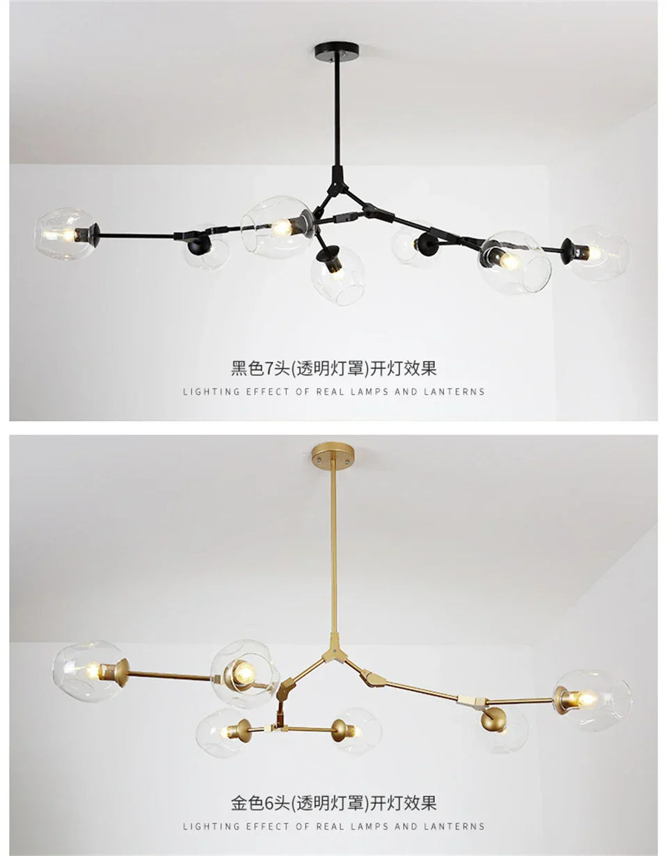 Modern nordic glass chandeliers in gradient blue for dining room