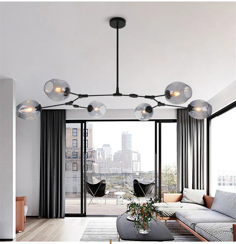 Modern amber nordic glass chandeliers for dining room dome light