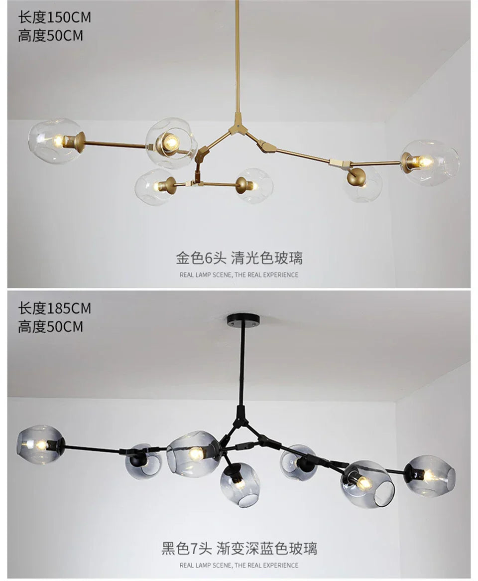 Modern amber nordic glass chandeliers for dining room dome light