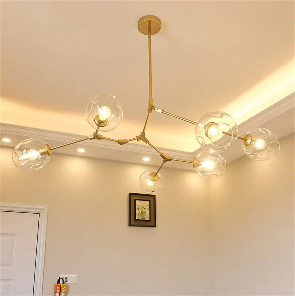 Modern nordic glass chandeliers gradient grey dining room led light
