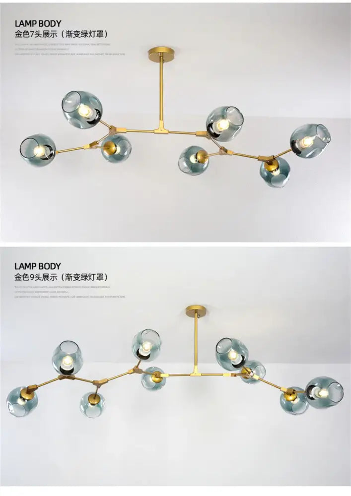 Modern gold nordic lustre glass chandelier dining room light