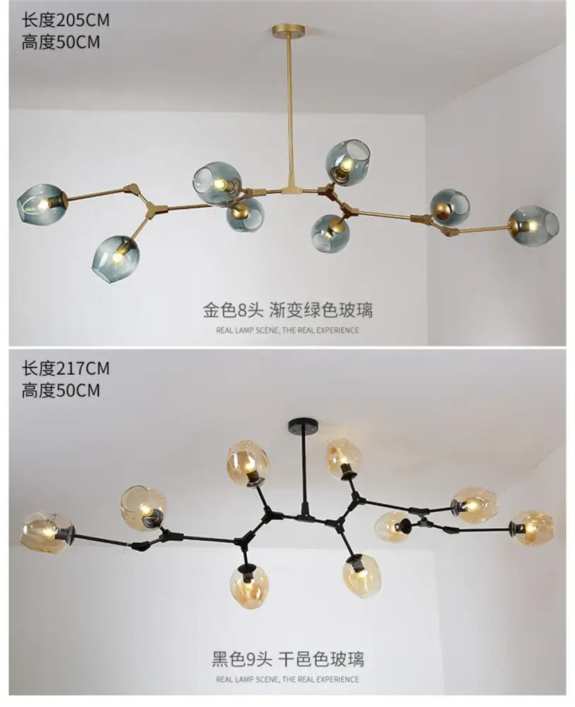 Modern nordic glass chandeliers gradient grey dining room led light