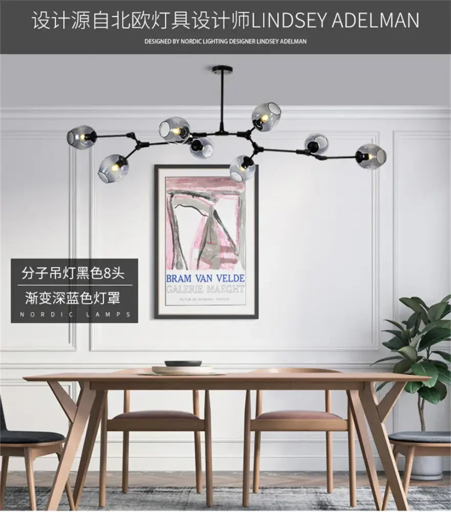 Modern clear bulbous glass chandeliers with led lighting dining room