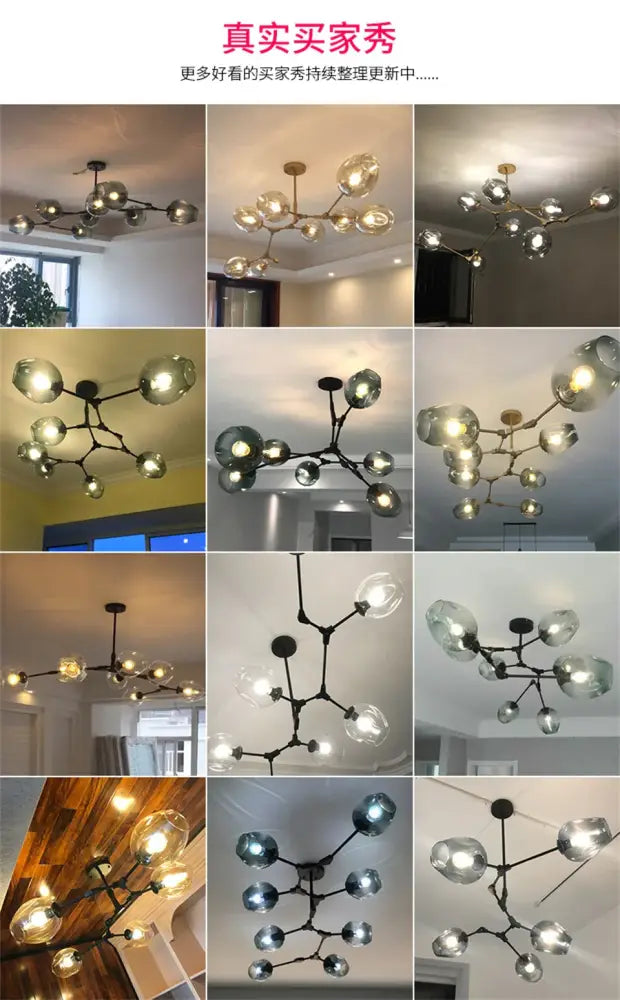 Modern clear bulbous glass chandeliers with led lighting dining room