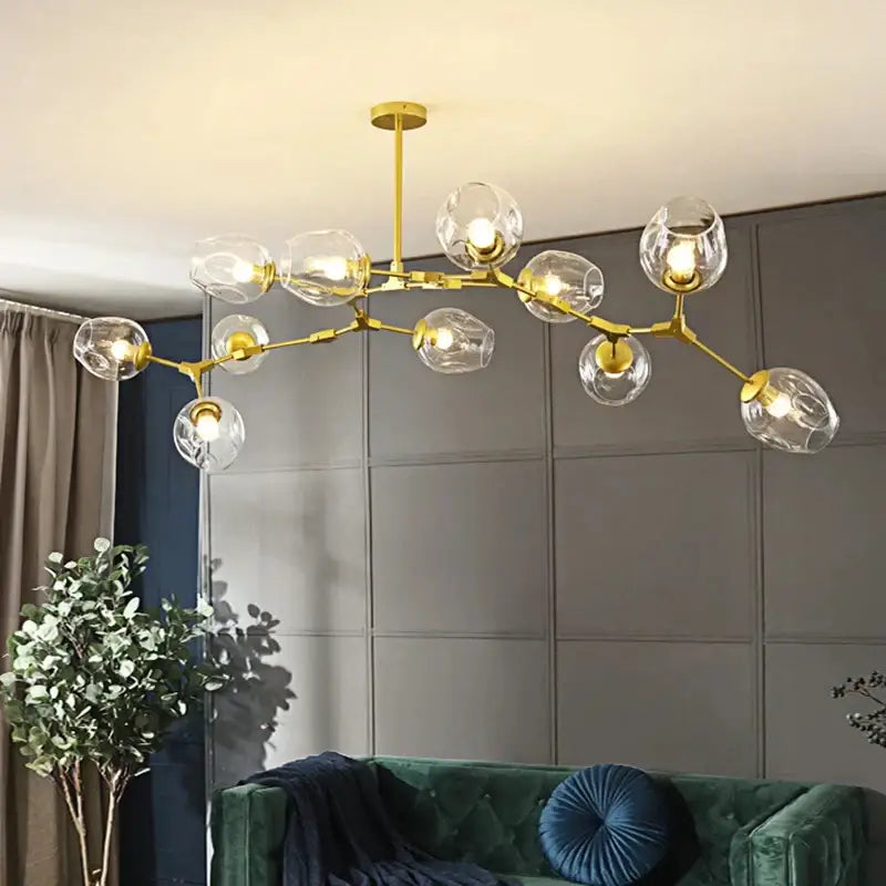 Modern clear bulbous glass chandeliers with led lighting dining room