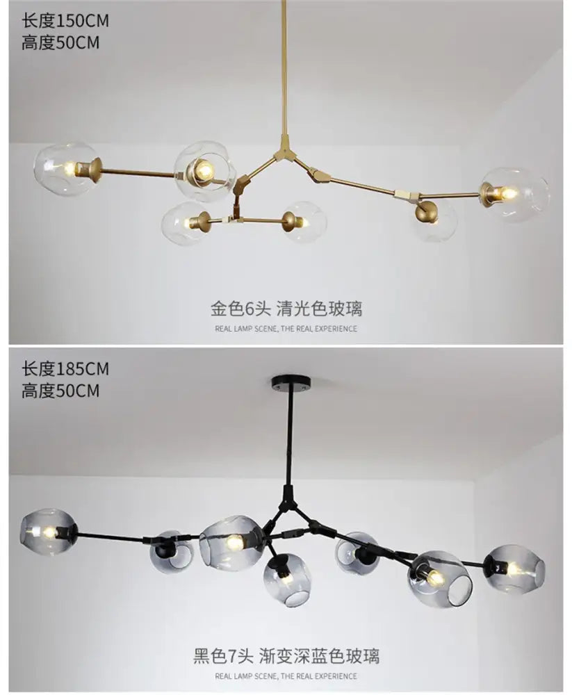 Modern clear bulbous glass chandeliers with led lighting dining room