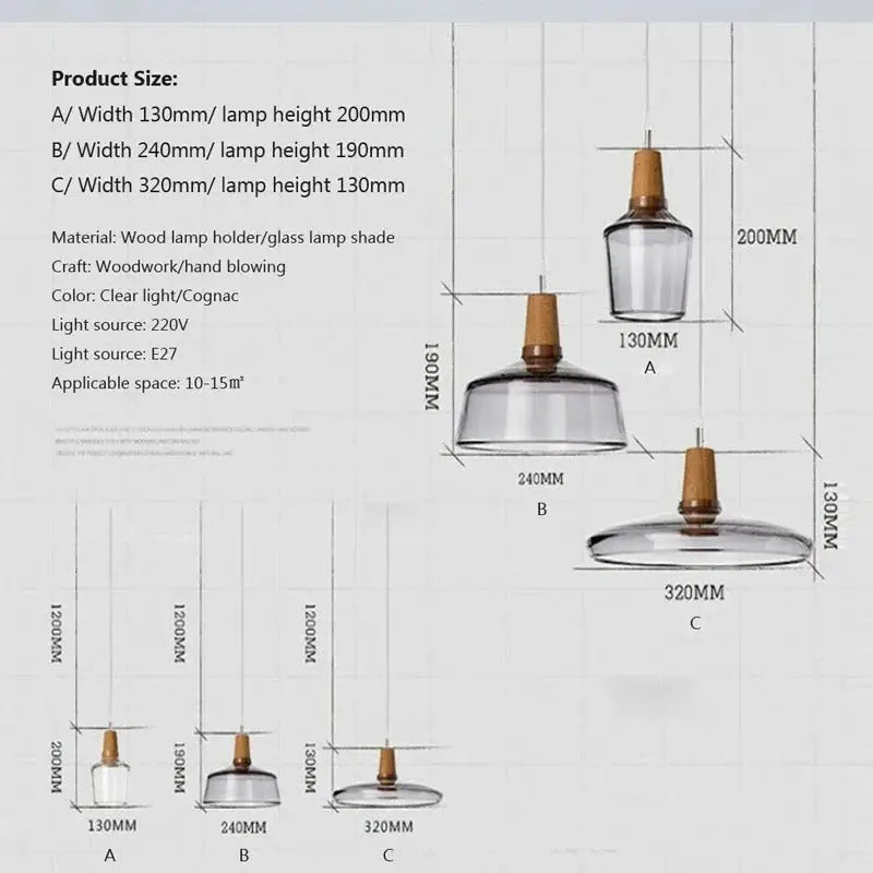Modern glass light fixtures with wood accents – kitchen pendant set