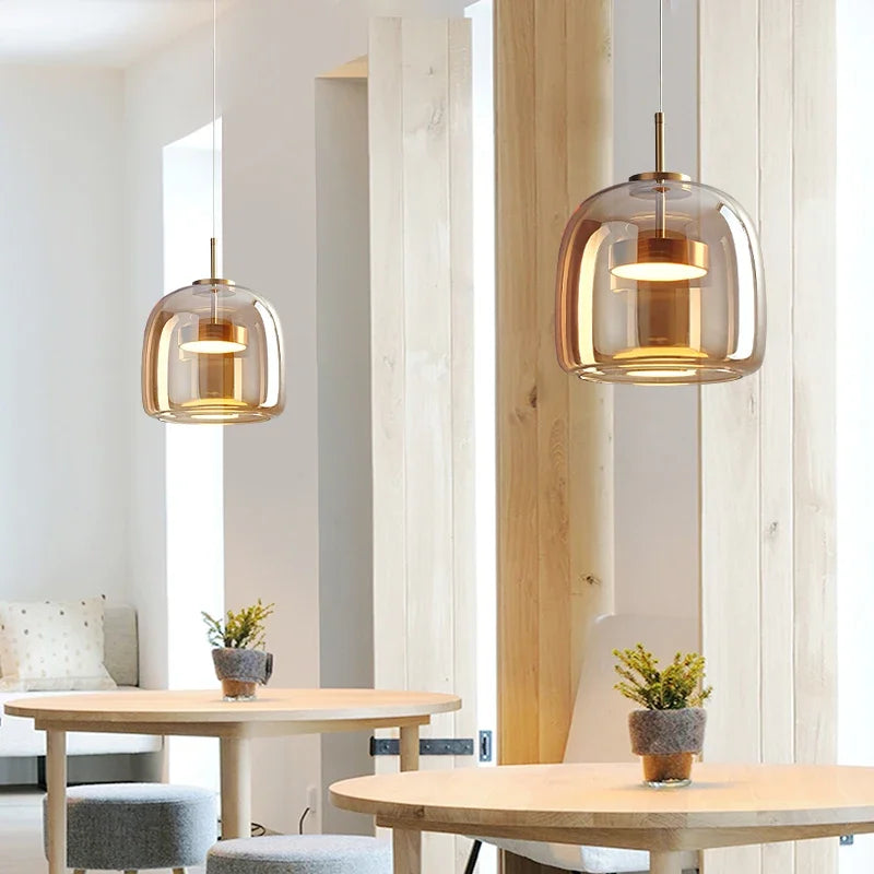 Modern amber nordic glass pendant lamp for kitchen dining room