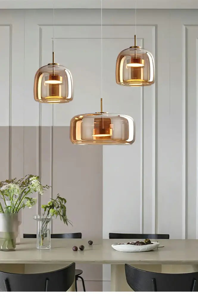 Modern amber nordic glass pendant lamp for kitchen dining room