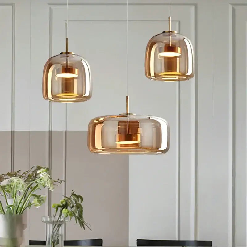 Modern amber nordic glass pendant lamp for kitchen dining room