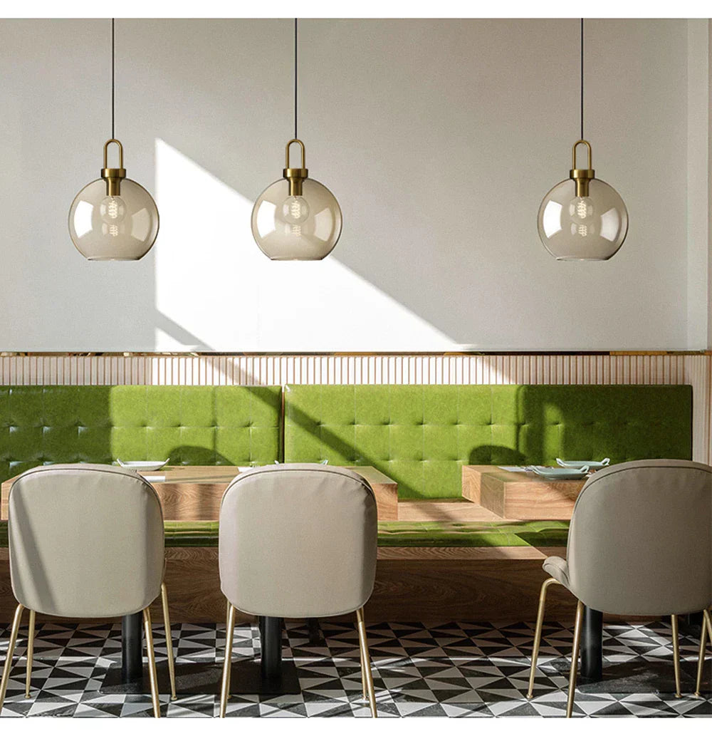 Modern smoked glass and brass pendant light set kitchen dining room