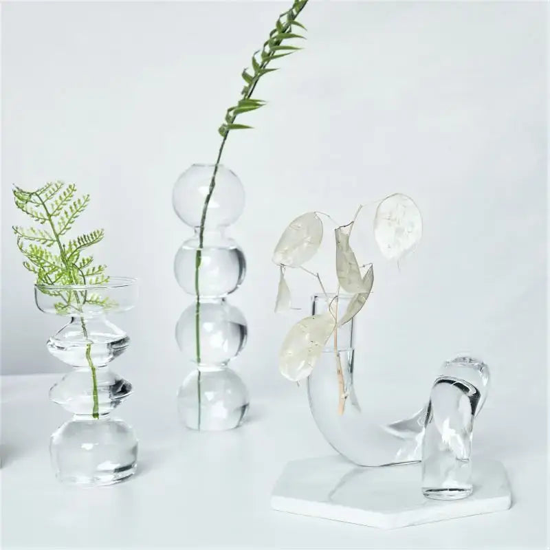 Modern nordic glass ribbed vase set living room decor