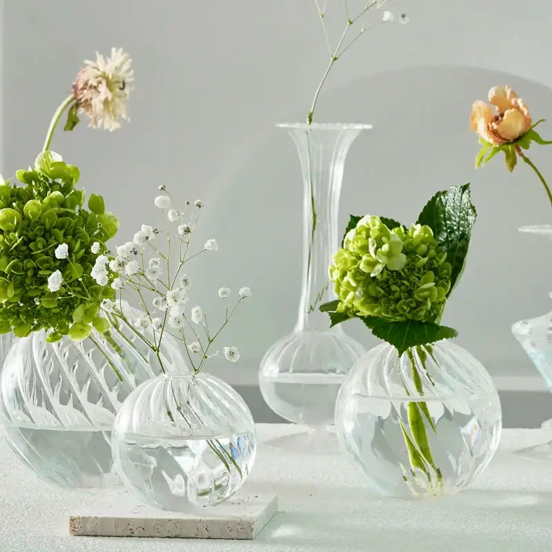 Modern nordic glass ribbed vase set living room decor