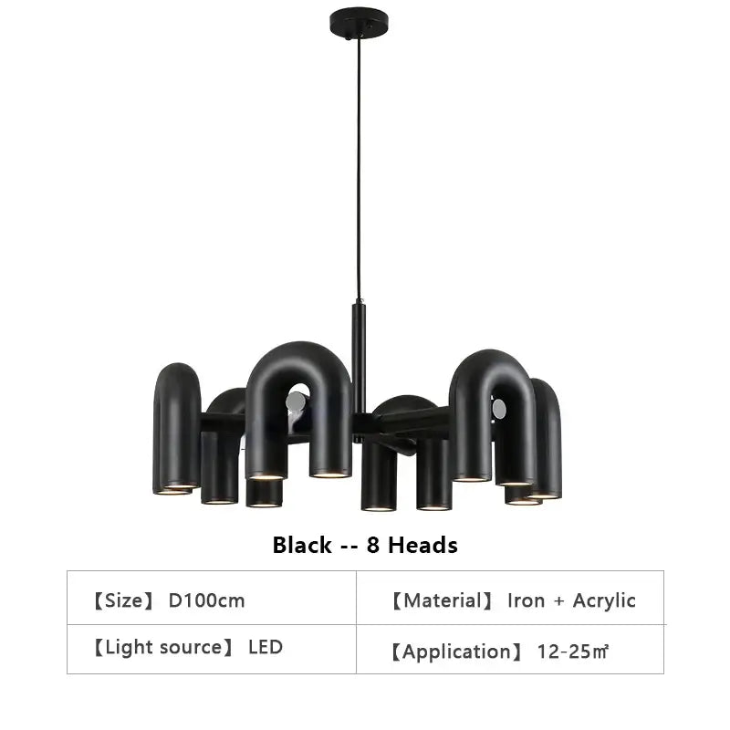 Modern black six arm led ceiling chandelier living room light