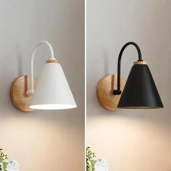 Modern nordic wall lamp black metal and wood sconce bedroom light