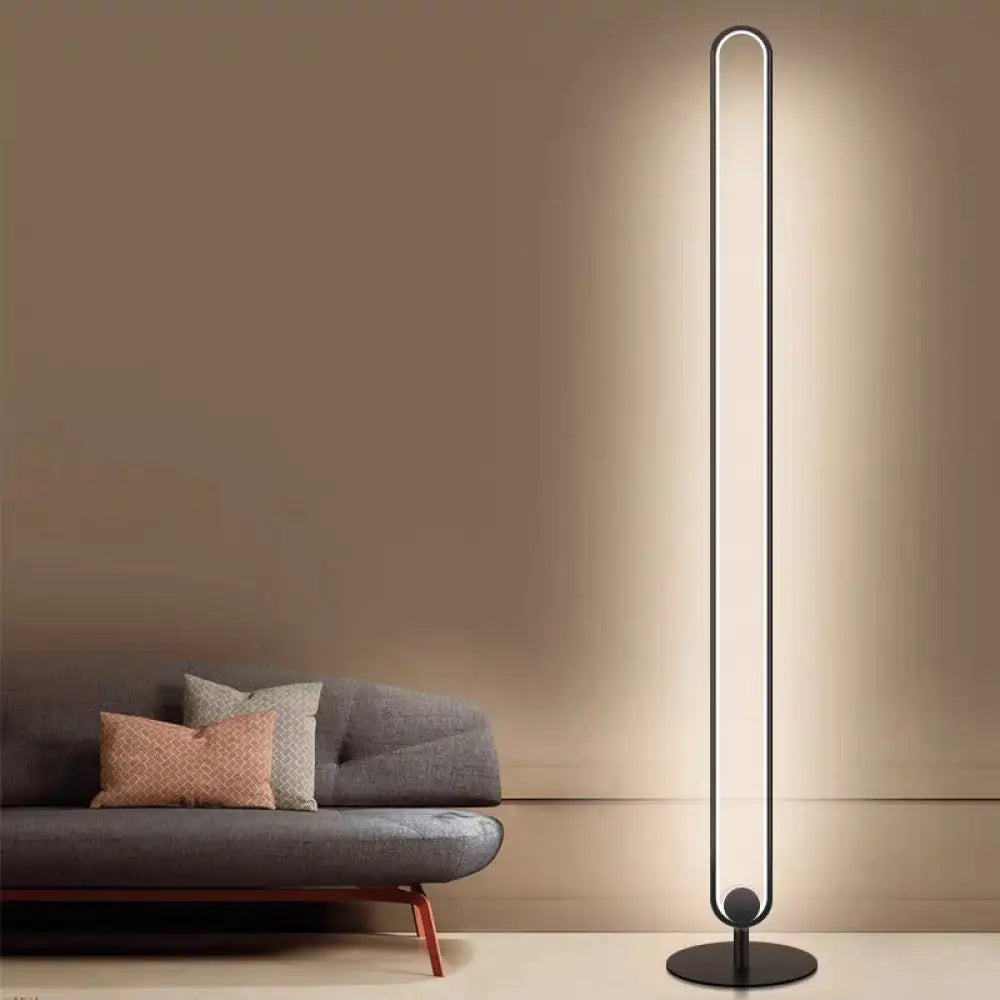 DecorBites™ Modern Oval Frame LED Bedside Floor Lamp in Black - Simplicity, Acrylic, with Adjustable Light: Warm, White, Natural
